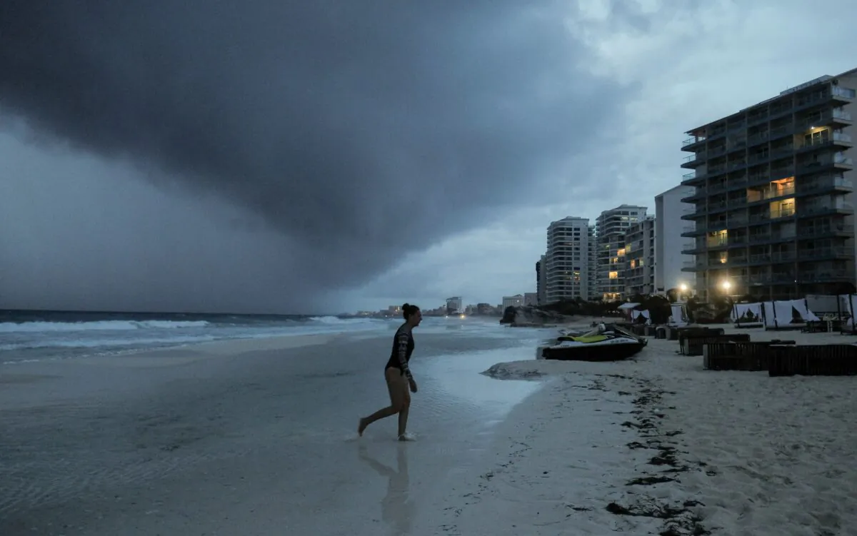Clouds gather over Playa Gaviota Azul as Tropical Storm Zeta approaches Cancun, Mexico, on Oct. 26, 2020. (Victor Ruiz Garcia/AP Photo)