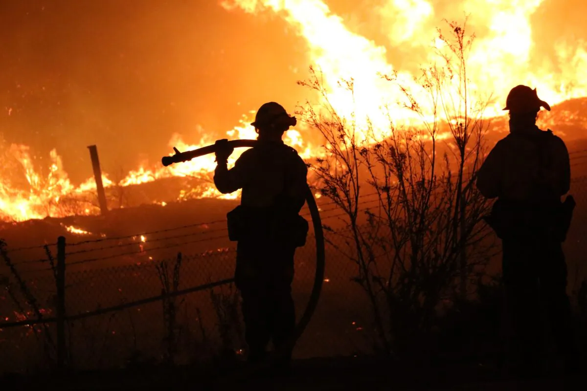 Firefighters battle the Silverado Fire in Irvine, Calif., on Oct. 26, 2020. (Tim Knight/City of Irvine)
