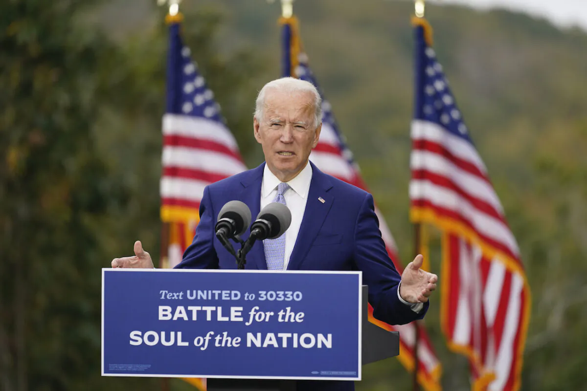 Democratic presidential candidate former Vice President Joe Biden speaks at Mountain Top Inn, in Warm Springs, Ga., on Oct. 27, 2020. (Andrew Harnik/AP Photo)