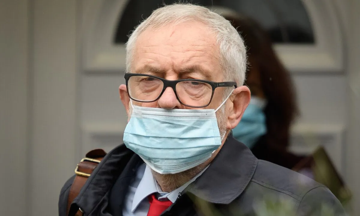 Former Labour Party leader Jeremy Corbyn leaves his home in London, on Oct. 29, 2020. (Leon Neal/Getty Images)