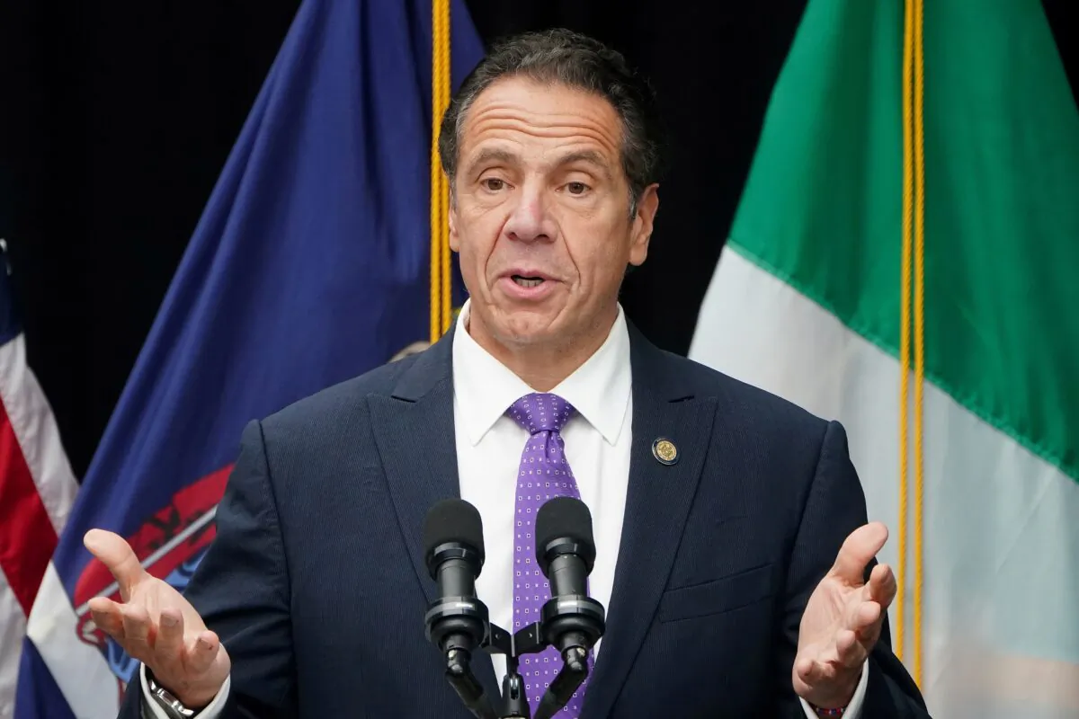 New York Gov. Andrew Cuomo speaks in the Manhattan borough of New York City, on Oct. 12, 2020. (Carlo Allegri/Reuters)