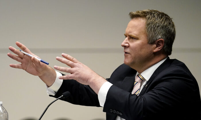 Defense Attorney John Pierce speaks during an extradition hearing for Kyle Rittenhouse in Lake County court in Waukegan, Ill., Friday, Oct. 30, 2020. (Nam Y. Huh/AP Photo, Pool)