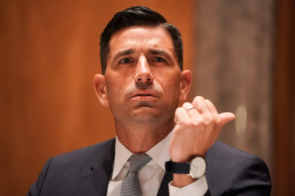 Acting Secretary of Homeland Security Chad Wolf testifies at his Senate Homeland Security and Governmental Affairs Committee confirmation hearing in Washington, on Sept. 23, 2020. (Greg Nash/Pool/AFP via Getty Images)