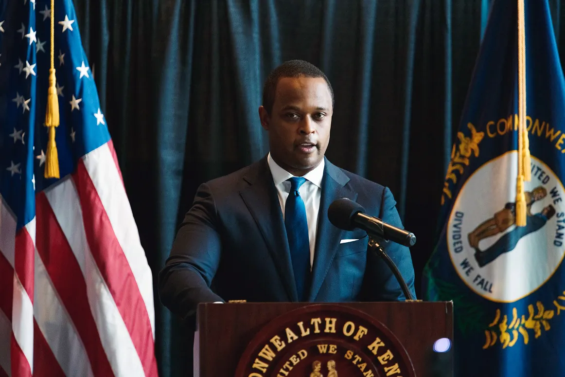 Kentucky Attorney General Daniel Cameron speaks during a press conference in Frankfort, Ky., on Sept. 23, 2020. (Jon Cherry/Getty Images)
