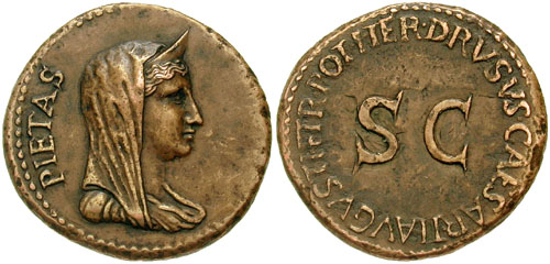 Livia，提比略皇帝的母亲，被描绘成罗马硬币上的圣母怜子图，公元 22-23 年。  （古典钱币组/CC BY-SA 2.5） 
