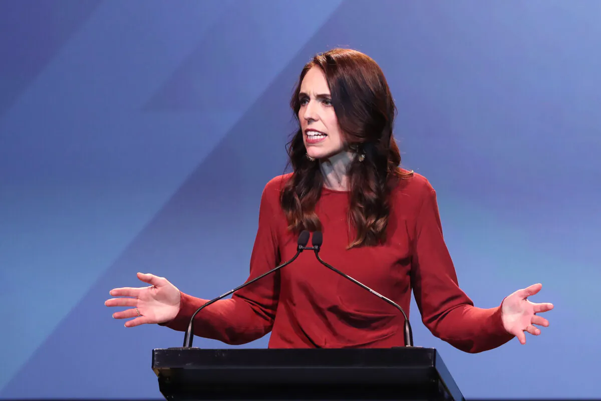 New Zealand Prime Minister Jacinda Ardern at the Labour Election Day party after the Labour Party won New Zealand's general election in Auckland on Oct. 16, 2020. (Michael Bradley/AFP via Getty Images)