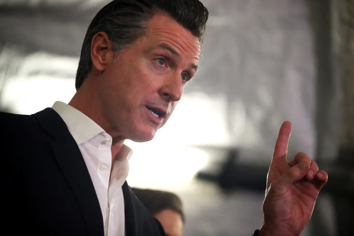 California Gov. Gavin Newsom speaks during a a news conference about the state's efforts on the homelessness crisis in Oakland, Calif., on Jan. 16, 2020. (Justin Sullivan/Getty Images)