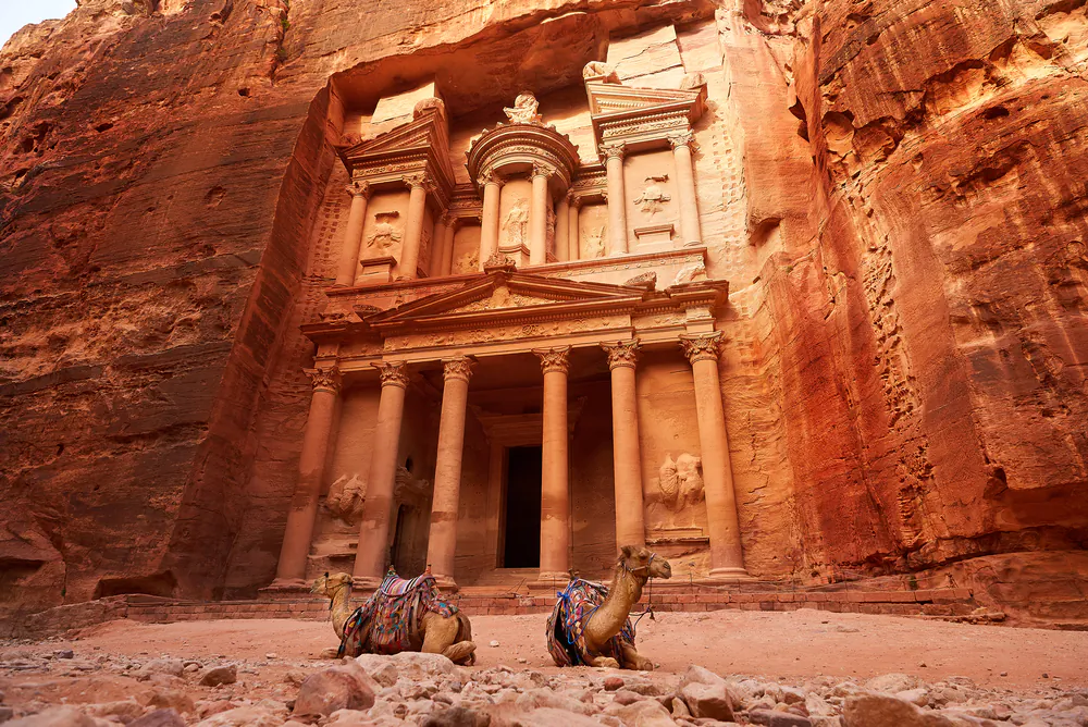 People once believed treasures were stored in the urn atop Al-Khazneh (the Treasury) entrance at Petra in Jordan. 