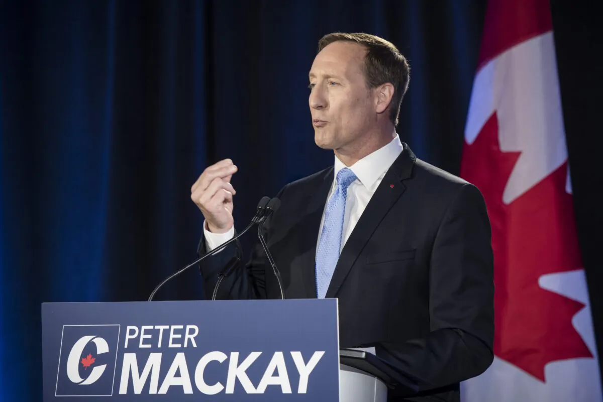 Conservative Party of Canada leadership candidate Peter MacKay speaks during the English debate in Toronto on June 18, 2020.  (The Canadian Press/ Tijana Martin)