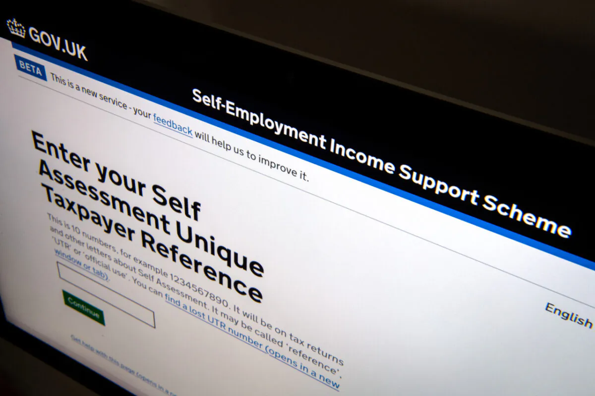 A screen displays the Self-Employment Income Support Scheme (SEISS) application webpage on Aug. 17, 2020 in London. (Leon Neal/Getty Images)