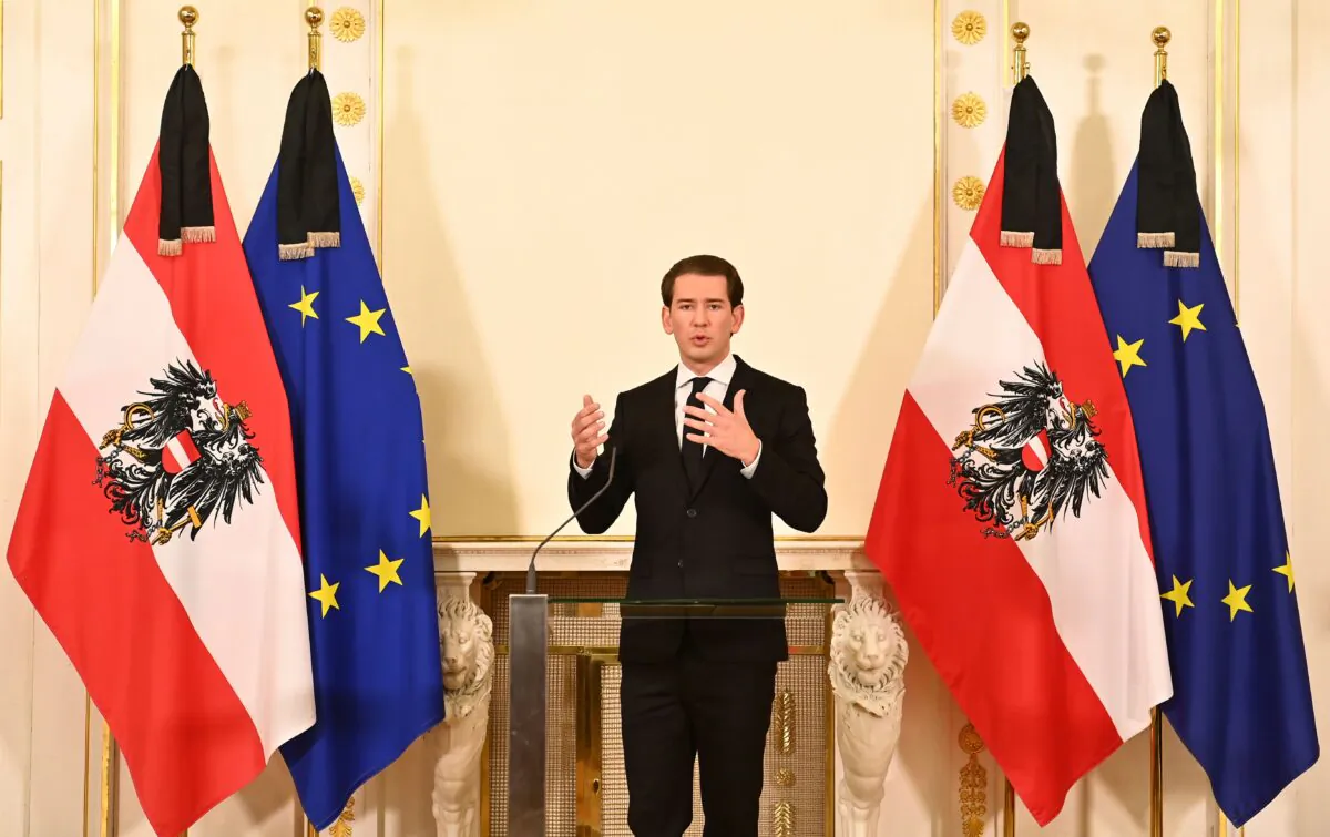 Austrian Chancellor Sebastian Kurz addresses a press conference at the Chancellery in Vienna on Nov. 3, 2020, (Joe Klamar/AFP via Getty Images)