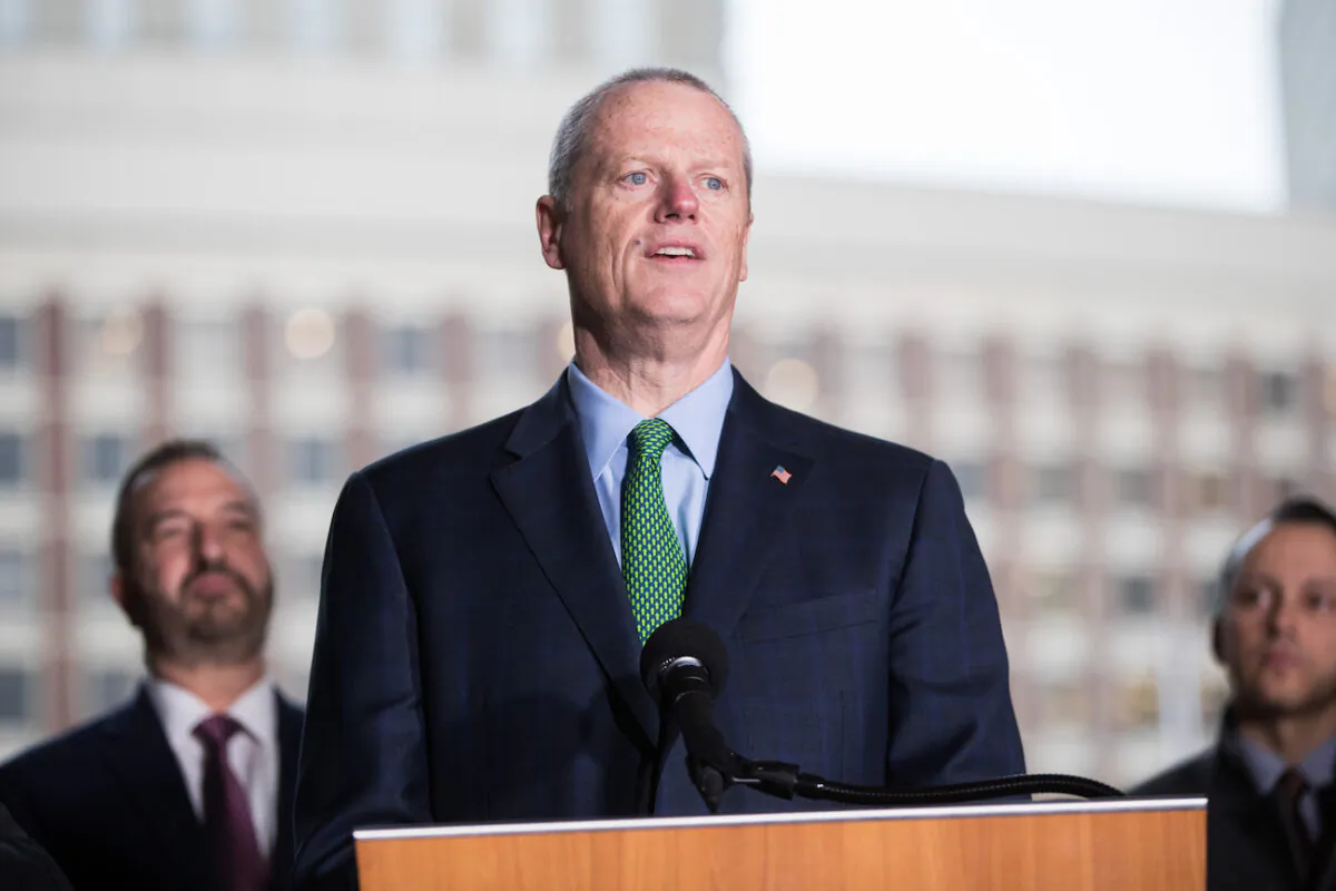 Massachusetts Gov. Charlie Baker speaks at a press conference in Boston, Massachusetts, on March 13, 2020. (Scott Eisen/Getty Images)