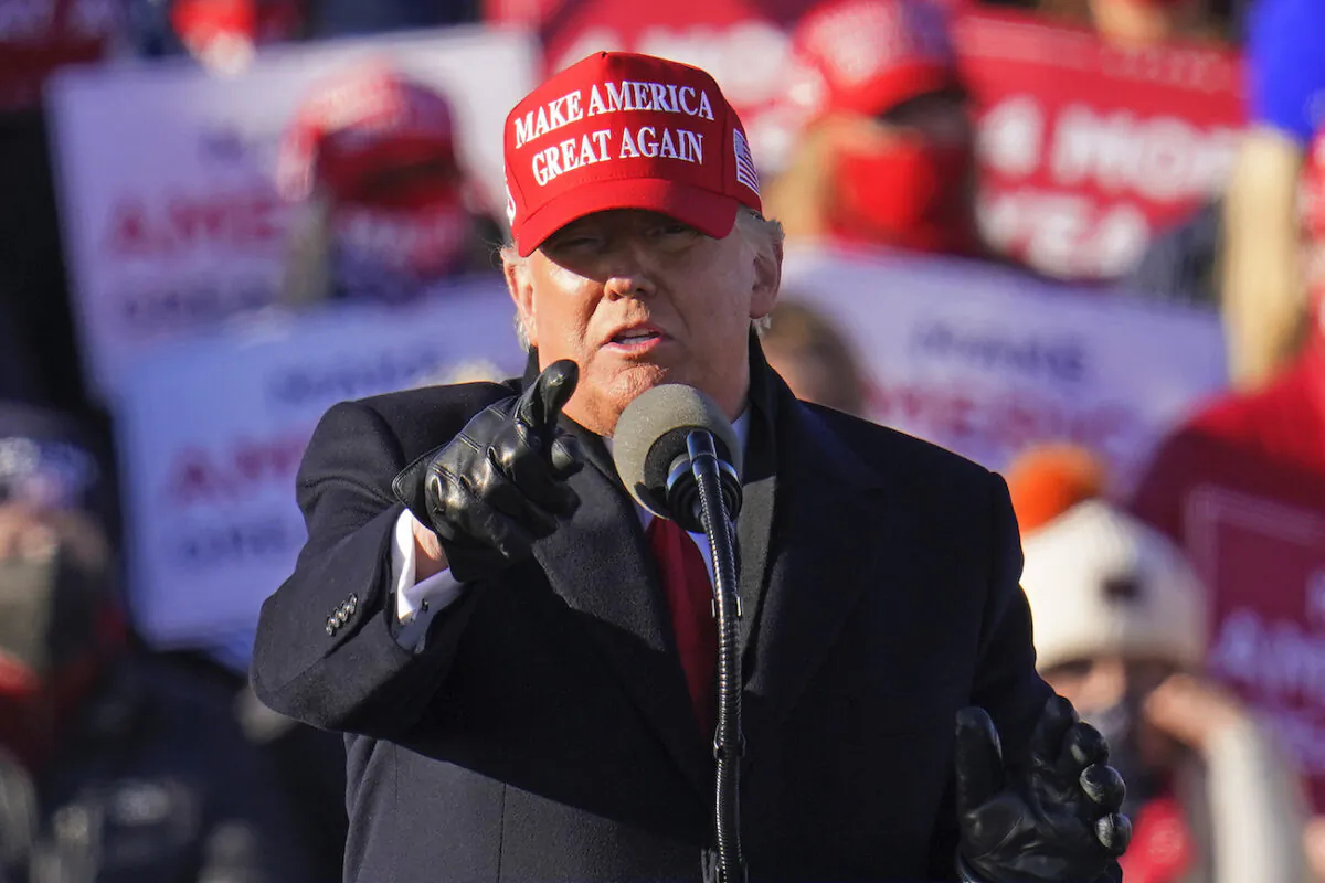 President Donald Trump gestures while addressing a campaign rally at the Wilkes-Barre Scranton International Airport in Avoca, Pa, on Nov. 2, 2020. (Gene J. Puskar/AP Photo)