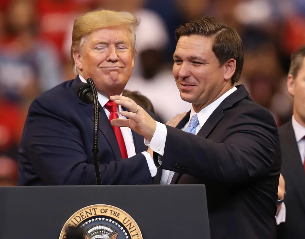 President Donald Trump introduces Florida Governor Ron DeSantis during a homecoming campaign rally at the BB&T Center in Sunrise, Fla., on Nov. 26, 2019. (Joe Raedle/Getty Images)
