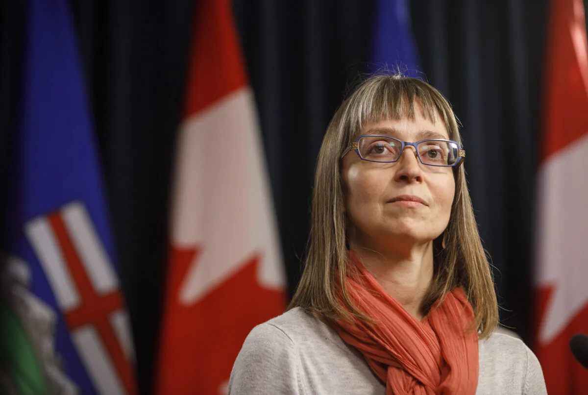 Alberta Chief Medical Officer of Health Dr. Deena Hinshaw updates media on the COVID-19 situation, in Edmonton on March 20, 2020. (Jason Franson/The Canadian Press)