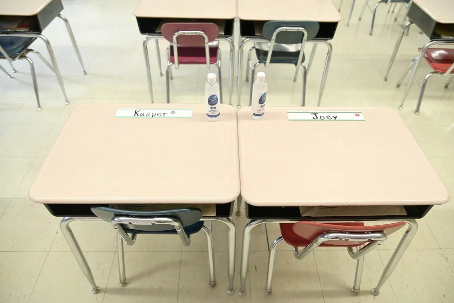 Desks in a classroom in New York City on Sept. 24, 2020. (Michael Loccisano/Getty Images)