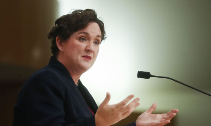 Rep. Katie Porter (D-CA),  speaks at a campaign town hall in Tustin, Calif., on Oct. 22, 2018. (Mario Tama/Getty Images)