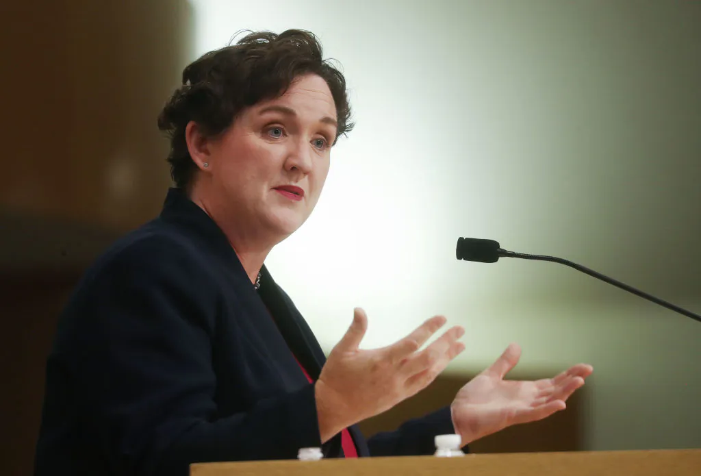 Rep. Katie Porter (D-Calif.) speaks at a campaign town hall in Tustin, Calif., on Oct. 22, 2018. (Mario Tama/Getty Images)