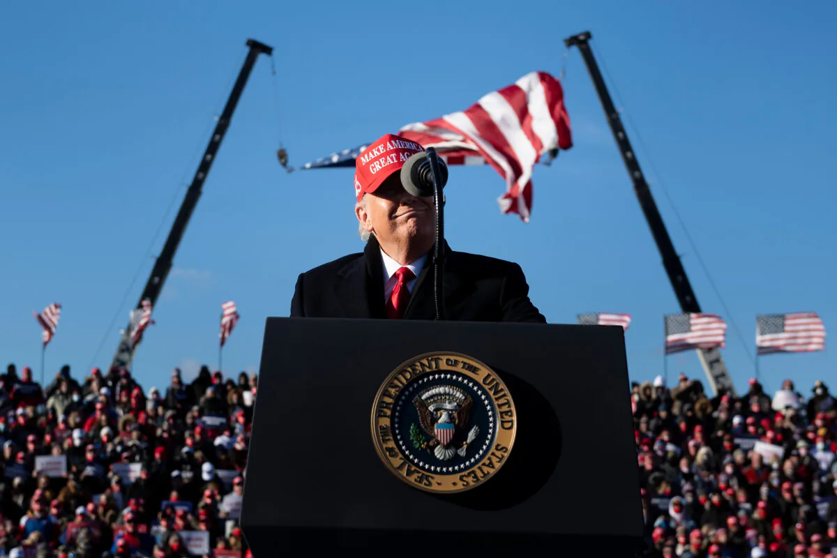 President Donald Trump speaks during a Make America Great Again rally at Wilkes-Barre Scranton International Airport in Avoca, Pennsylvania, on Nov. 2, 2020. (Brendan Smialowski/AFP via Getty Images)