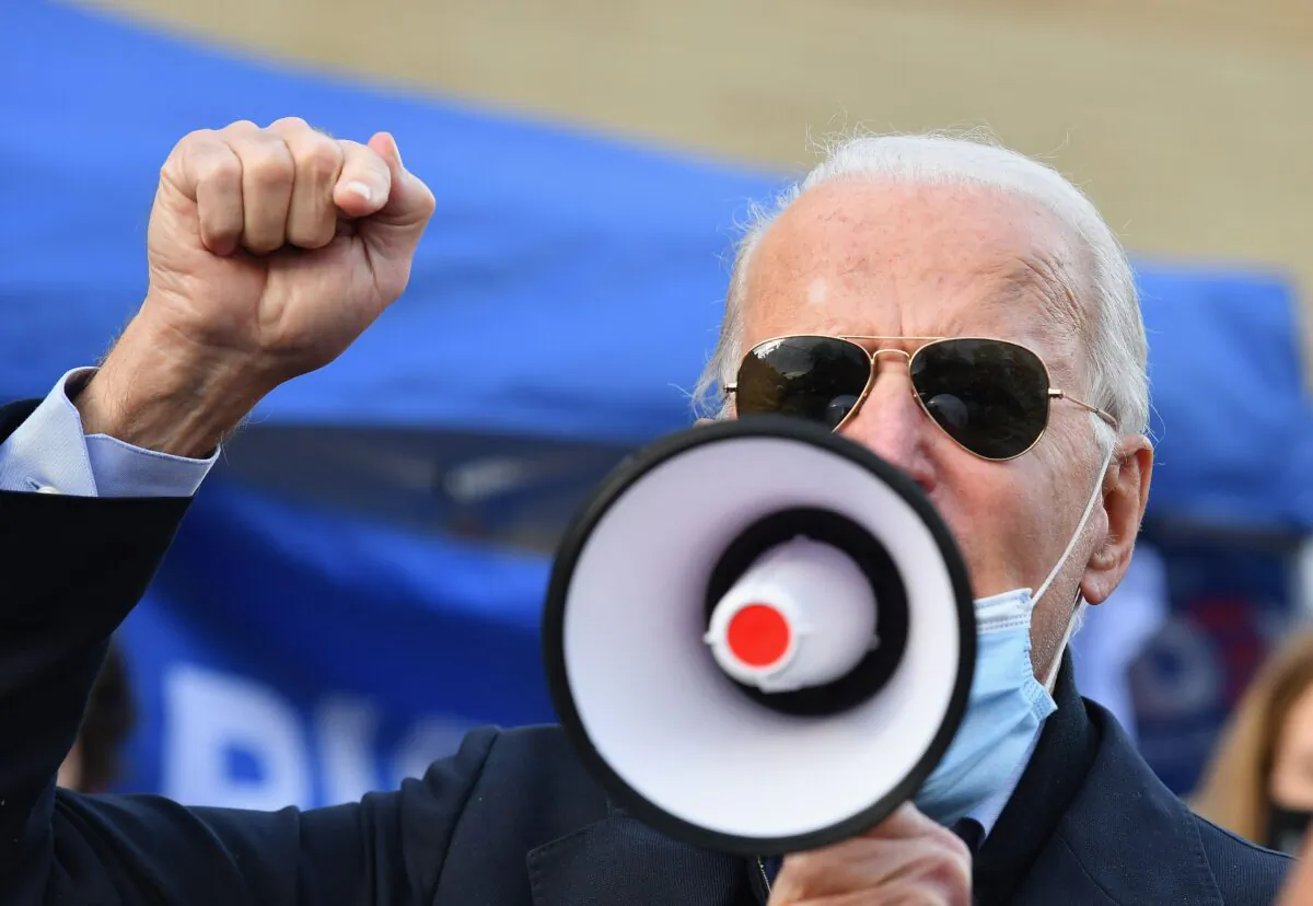 Democratic presidential nominee Joe Biden speaks to supporters in Philadelphia, Pa., on Nov. 3, 2020. (Angela Weiss/AFP via Getty Images)