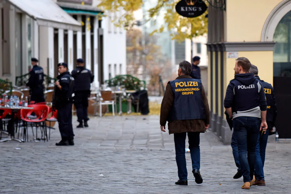 Police inspect an area the day after a deadly terrorist attack in Vienna, Austria, on Nov. 3, 2020. (Thomas Kronsteiner/Getty Images)