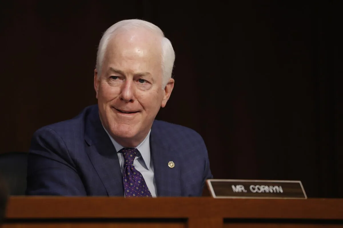 Sen. John Cornyn (R-Texas) reacts as Supreme Court nominee Judge Amy Coney Barrett participates in her confirmation hearing before the Senate Judiciary Committee on Capitol Hill in Washington, Oct. 12, 2020. (Shawn Thew/Pool/AFP via Getty Images)
