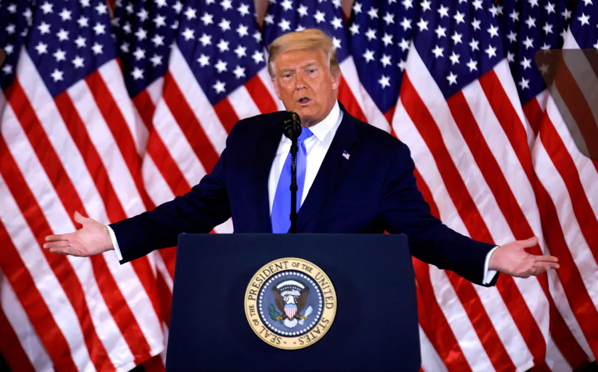 President Donald Trump speaks about early results from the 2020 presidential election in the East Room of the White House, on Nov. 4, 2020. (Carlos Barria/Reuters)