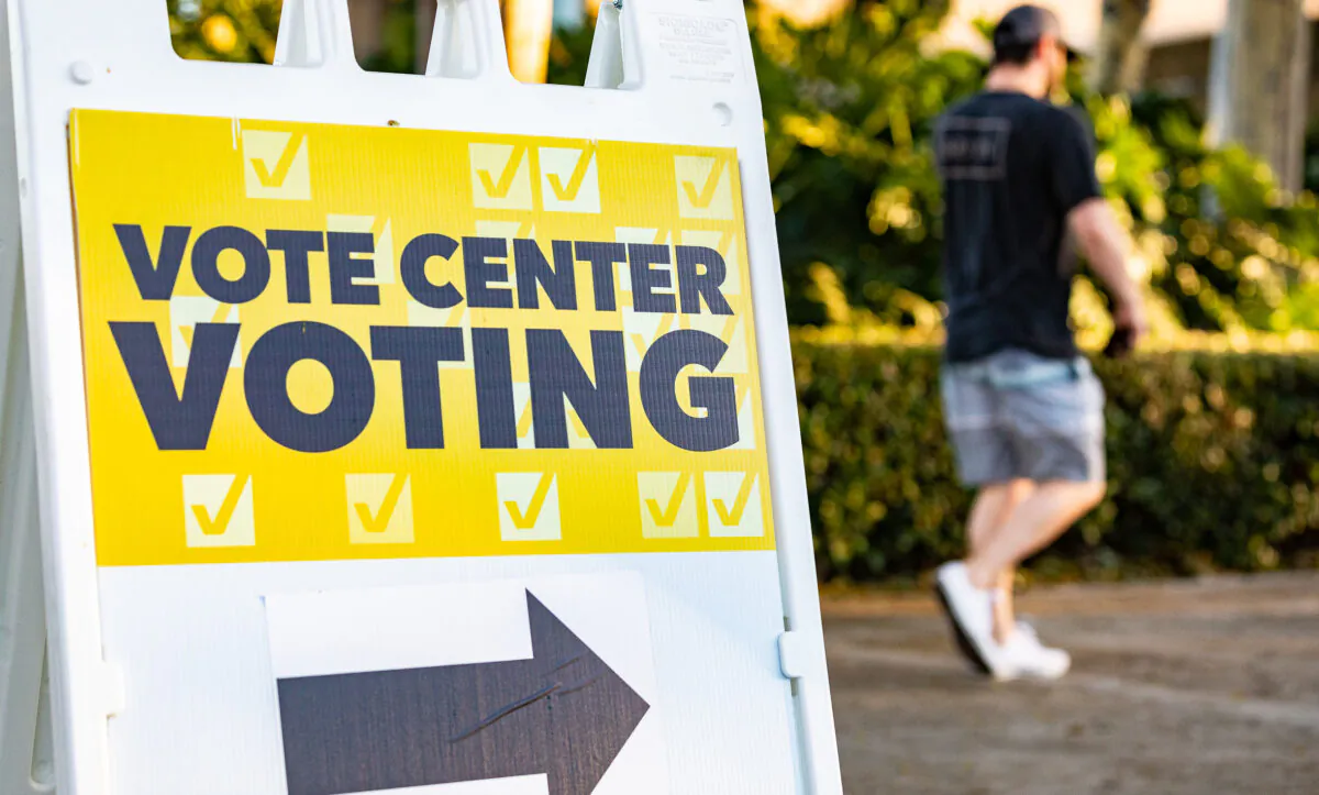 A voting center sign shown in a file photo. (John Fredricks/The Epoch Times)
