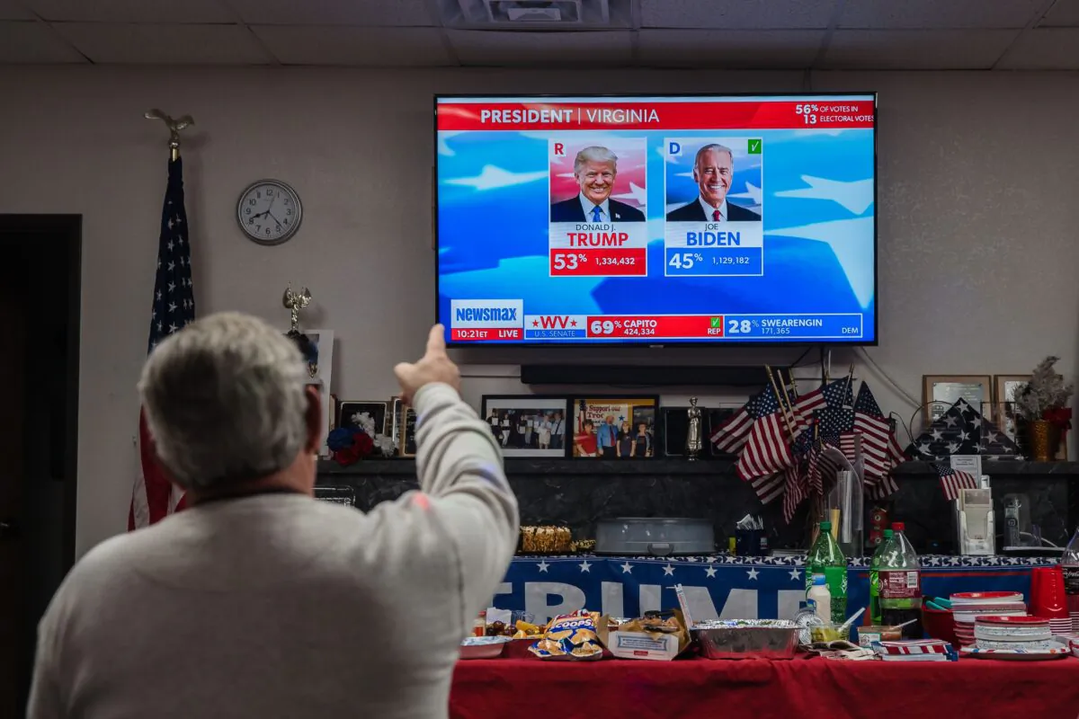 A man gestures as he watches the numbers coming in from Virginia in favor of President Trump at the Cochise County Republican Headquarters in Sierra Vista, Arizona on Nov. 3, 2020. (Ariana Drehsler/AFP via Getty Images)