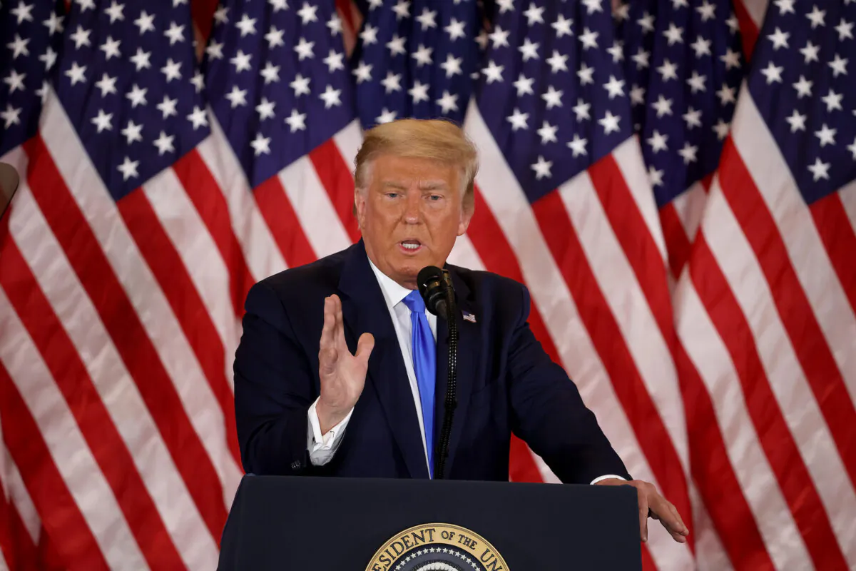 President Donald Trump speaks on election night in the East Room of the White House in the early morning hours of Nov. 4, 2020, in Washington. (Chip Somodevilla/Getty Images)
