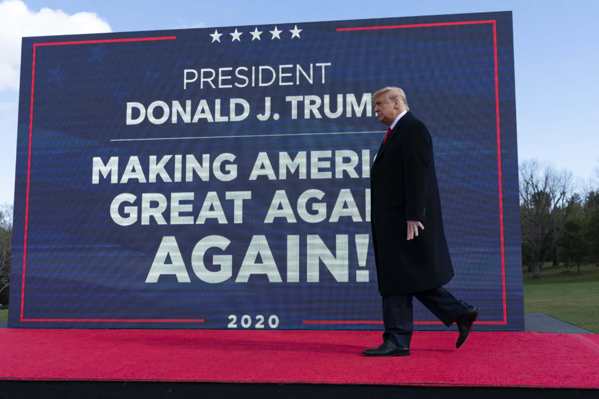 President Donald Trump walks to the podium to speak at a campaign rally at Keith House, Washington's Headquarters, in Newtown, Pa., on Oct. 31, 2020. (Alex Brandon/AP Photo)