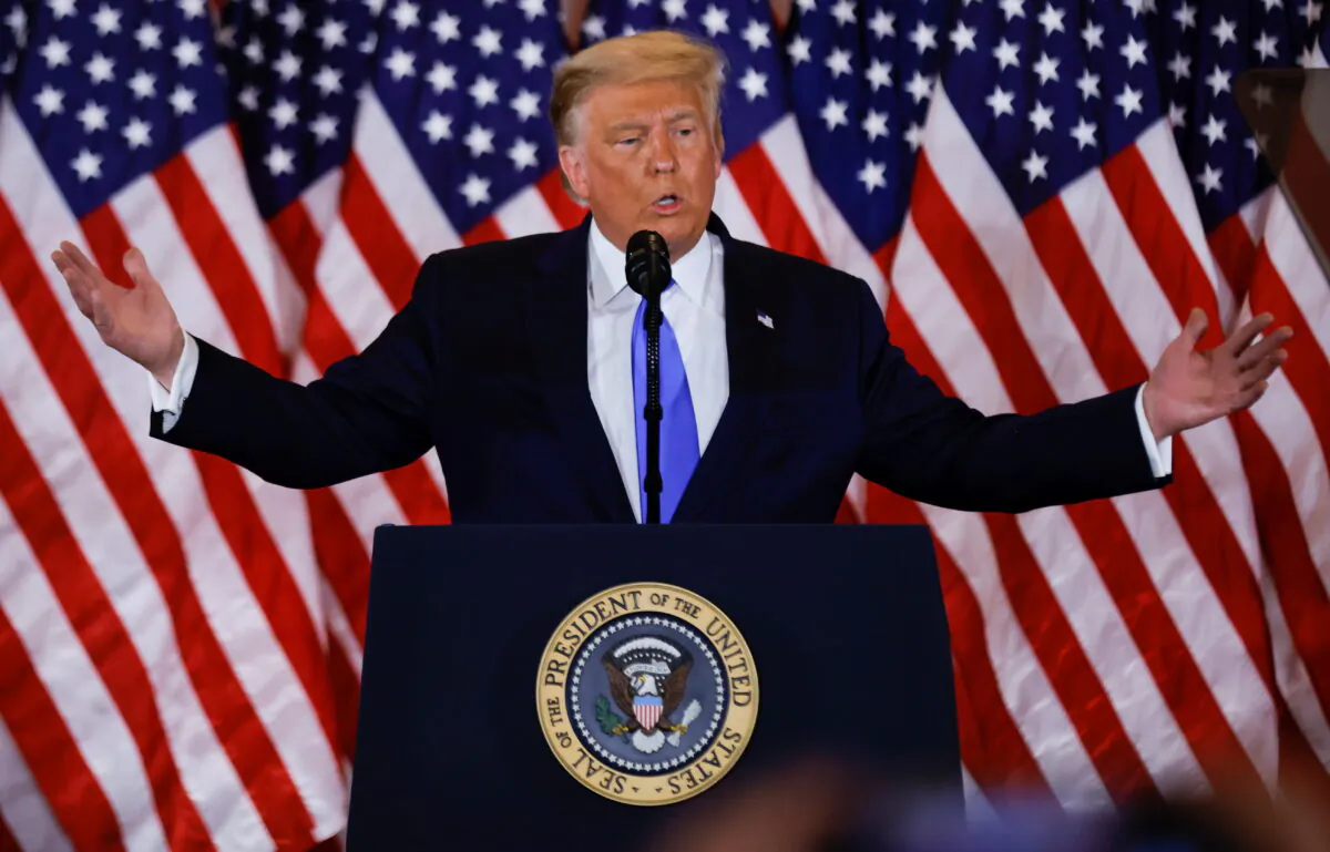 President Donald Trump speaks about early results from the presidential election in the East Room of the White House on Nov. 4, 2020. (Carlos Barria/Reuters)