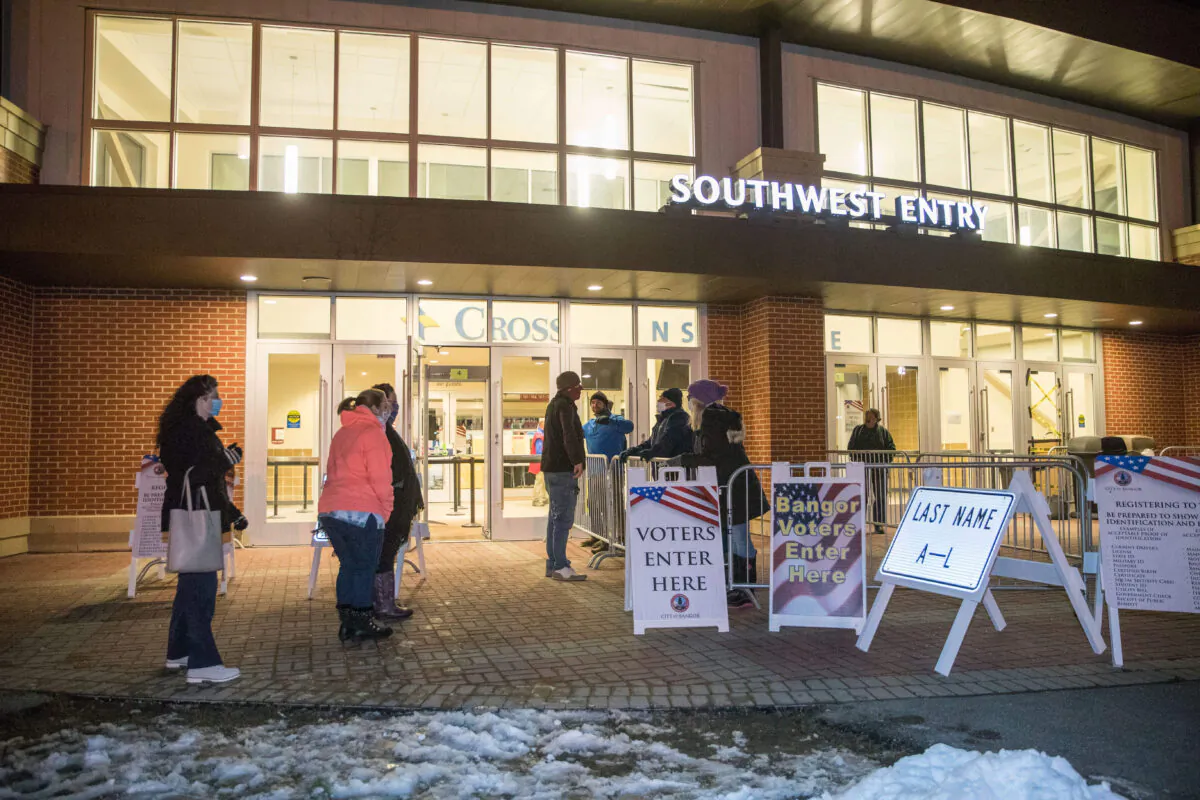 Voters enter the Cross Insurance Center polling location during the last few hours of the election in Bangor, Maine, on Nov. 3, 2020. (Scott Eisen/Getty Images)
