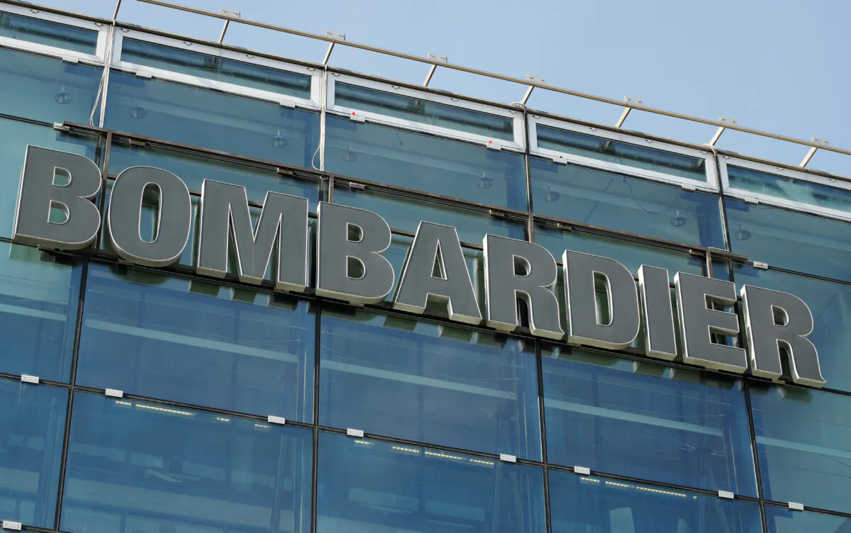 Logo of Bombardier is seen at an office building in Zurich, Switzerland, on Feb. 28, 2019. (REUTERS/Arnd Wiegmann)