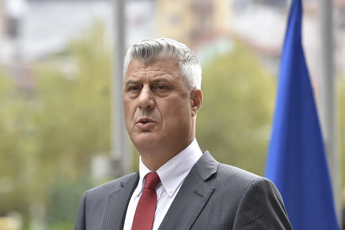Kosovo president Hashim Thaci addresses the nation as he announced his resignation to face war crimes charges in Pristina, Kosovo, on Nov. 5, 2020. (Visar Kryeziu/AP Photo)
