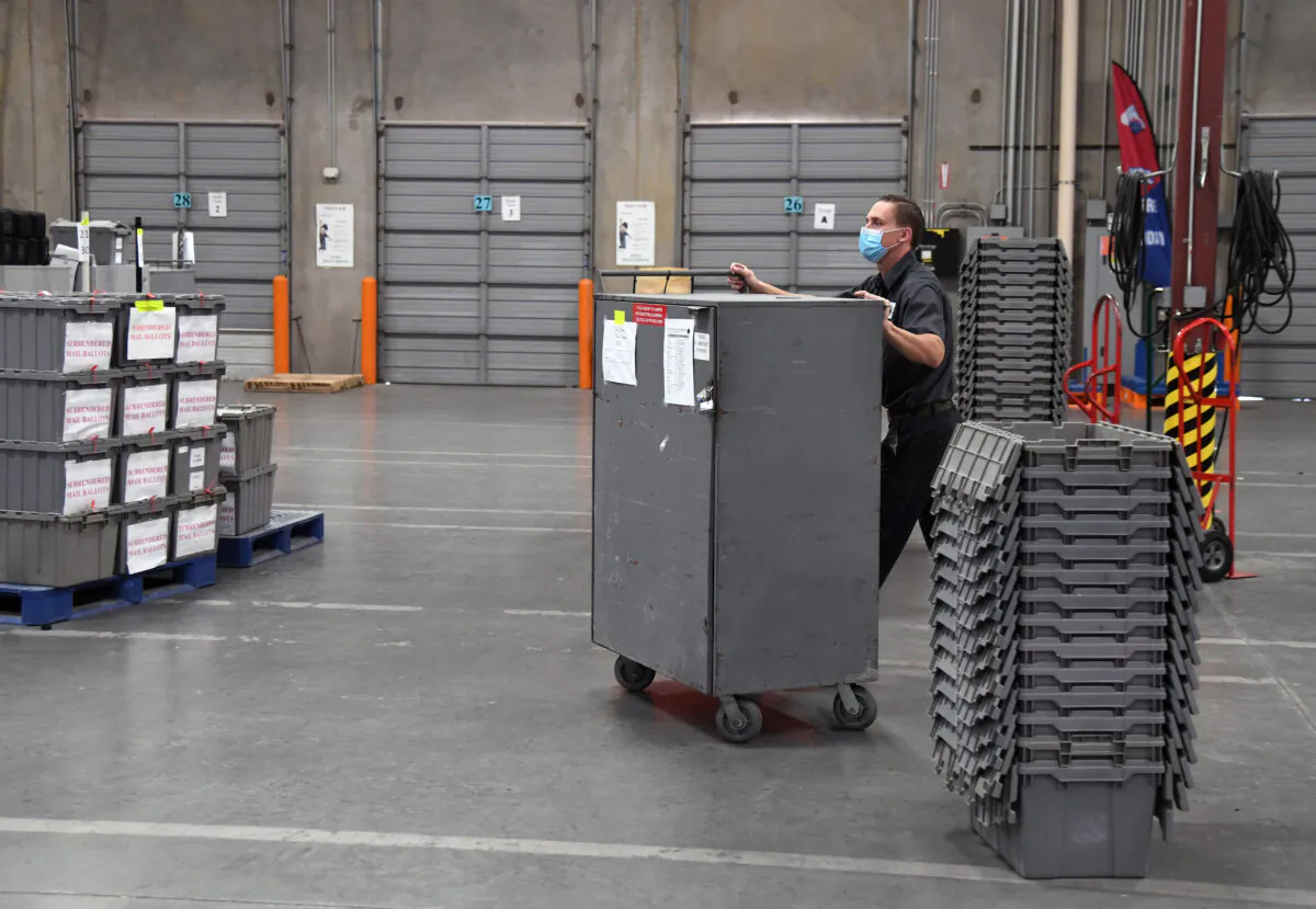 Polling place equipment and materials are processed at the Clark County Election Department in North Las Vegas, Nev., on Nov. 5, 2020. (Ethan Miller/Getty Images)