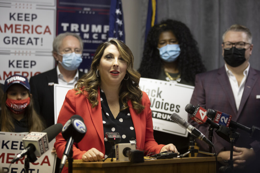 Republican National Committee Chairwoman Ronna McDaniel speaks during the Trump Victory press conference in Bloomfield Hills, Mich., on Nov. 6, 2020. (Elaine Cromie/Getty Images)