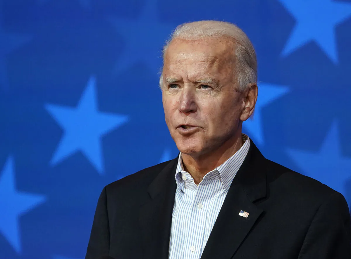 Democratic presidential nominee Joe Biden speaks at The Queen theater in Wilmington, Del., on Nov. 5, 2020. (Drew Angerer/Getty Images)