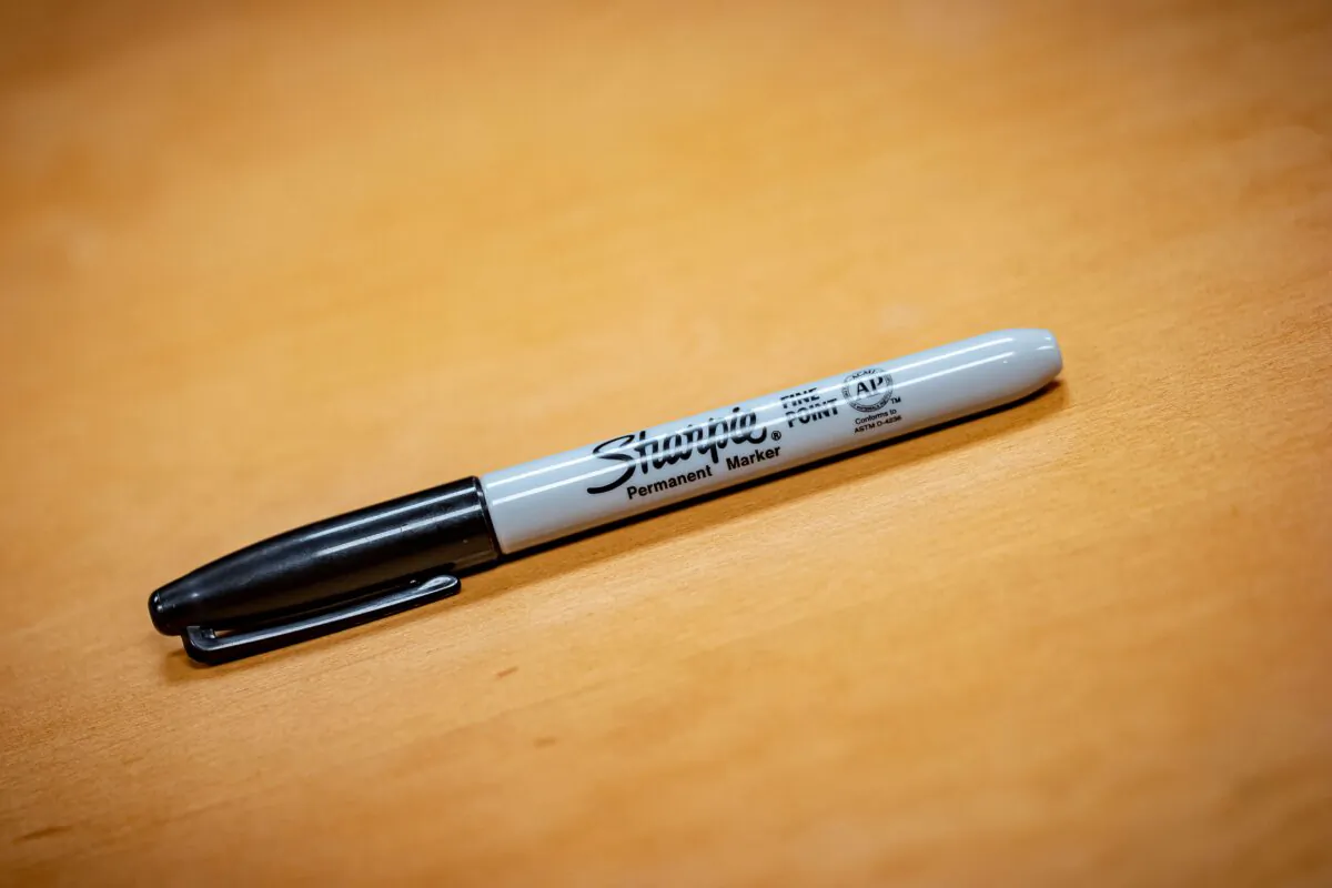A Sharpie brand marker sits on a table in Phoenix, Arizona, on November 5, 2020. (OLIVIER  TOURON/AFP via Getty Images)
