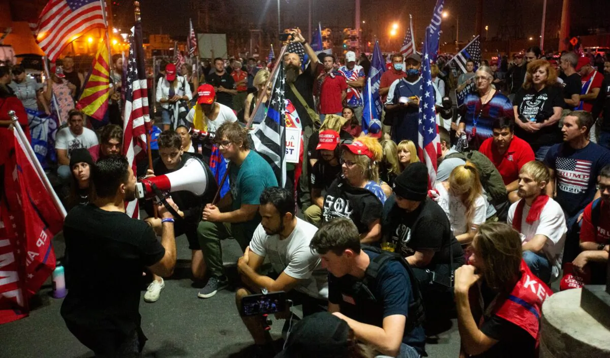 Supporters of President Donald Trump gather to protest election results at the Maricopa County Elections Department office in Phoenix, Ariz., on Nov. 6, 2020. (Courtney Pedroza/Getty Images)