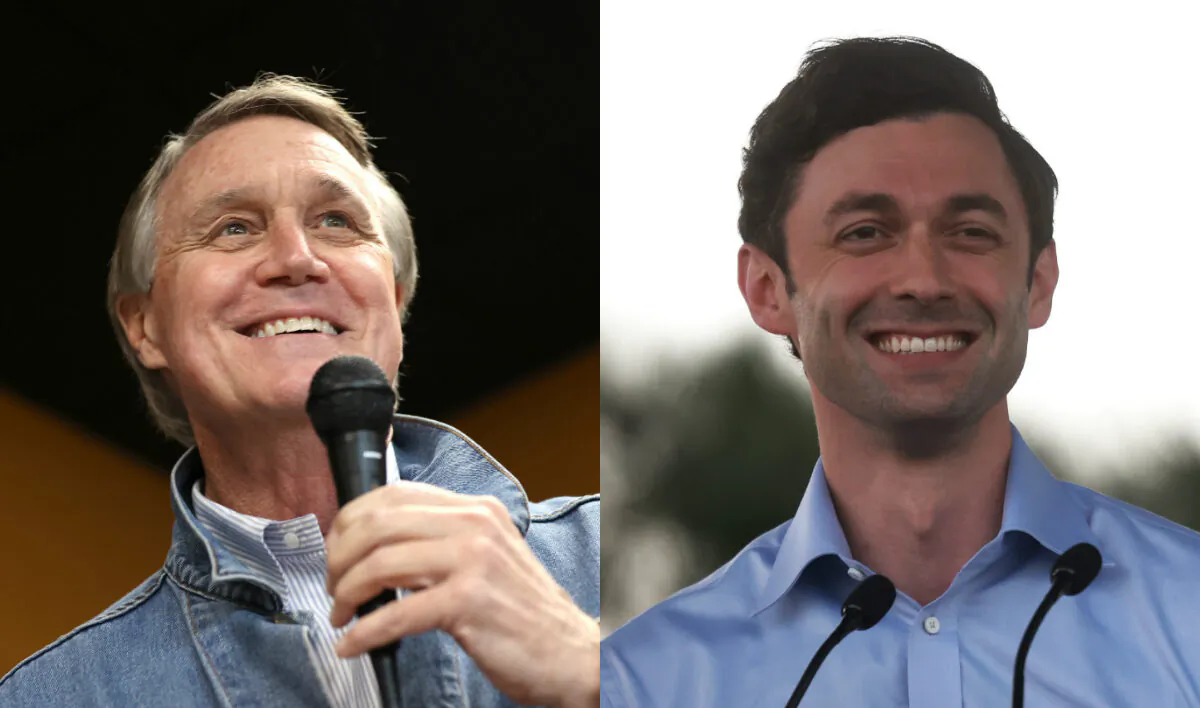 (L) Sen. David Perdue (R-Ga.) and (R) Democratic U.S. Senate nominee Jon Ossoff speak in file photographs. (Getty Images)