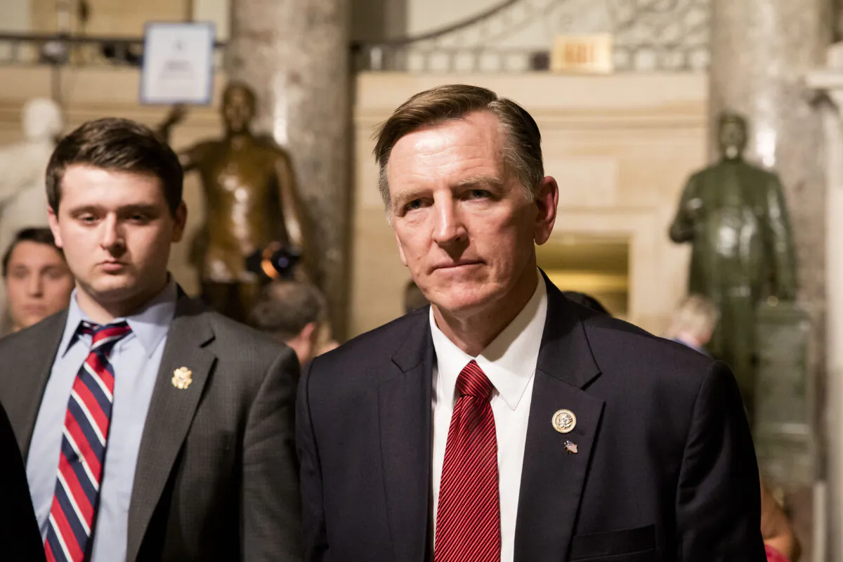Rep. Paul Gosar (R-Ariz.) in the Statuary Hall of the Capitol building on the way to attending the State of the Union in Washington on Jan. 30, 2018. (Samira Bouaou/The Epoch Times)