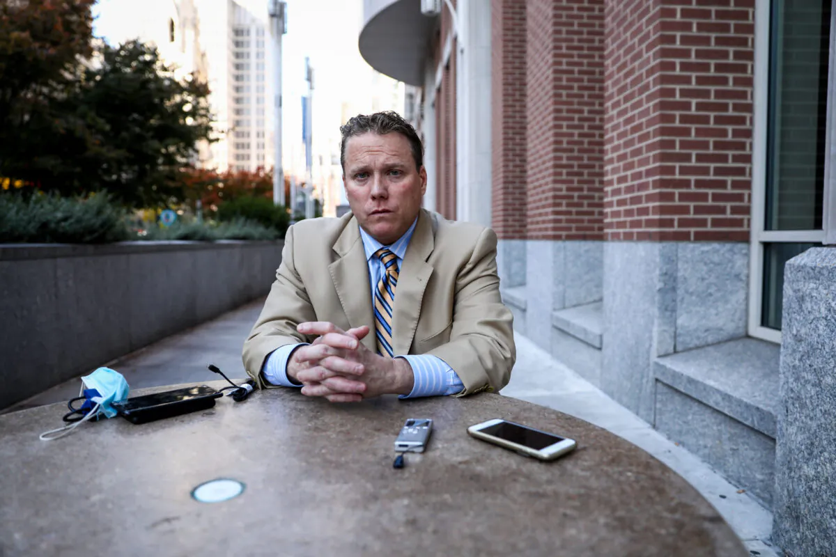 Brian McCafferty outside the Pennsylvania Convention Center in Philadelphia, Pa., on Nov. 7, 2020. (Charlotte Cuthbertson/The Epoch Times)