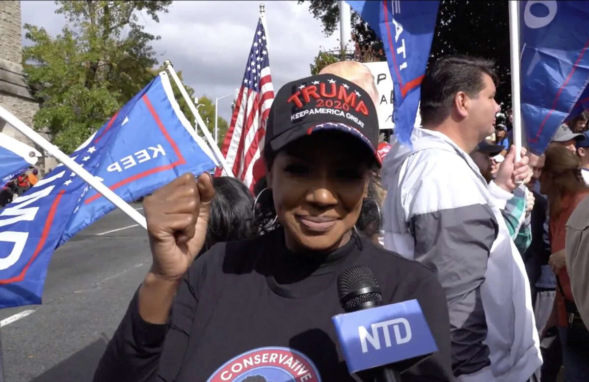 Mykel Barthelemy protests at Georgia State Capitol in Atlanta, Georgia on Nov. 7, 2020. (Screenshot/NTD)