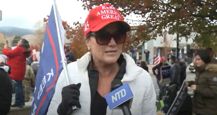 Leslie Moon at a Stop the Steal rally in Carson City, Nevada on Nov. 7, 2020. (NTD Television)

