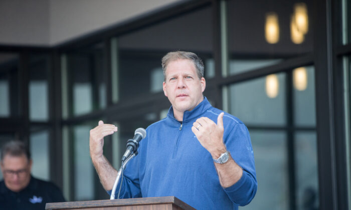 New Hampshire Gov. Christopher Sununu delivers remarks during the ribbon cutting ceremony for the grand opening of DraftKings Sportsbook Manchester in Manchester, N.H., on Sept. 2, 2020.  (Scott Eisen/Getty Images for DraftKings)