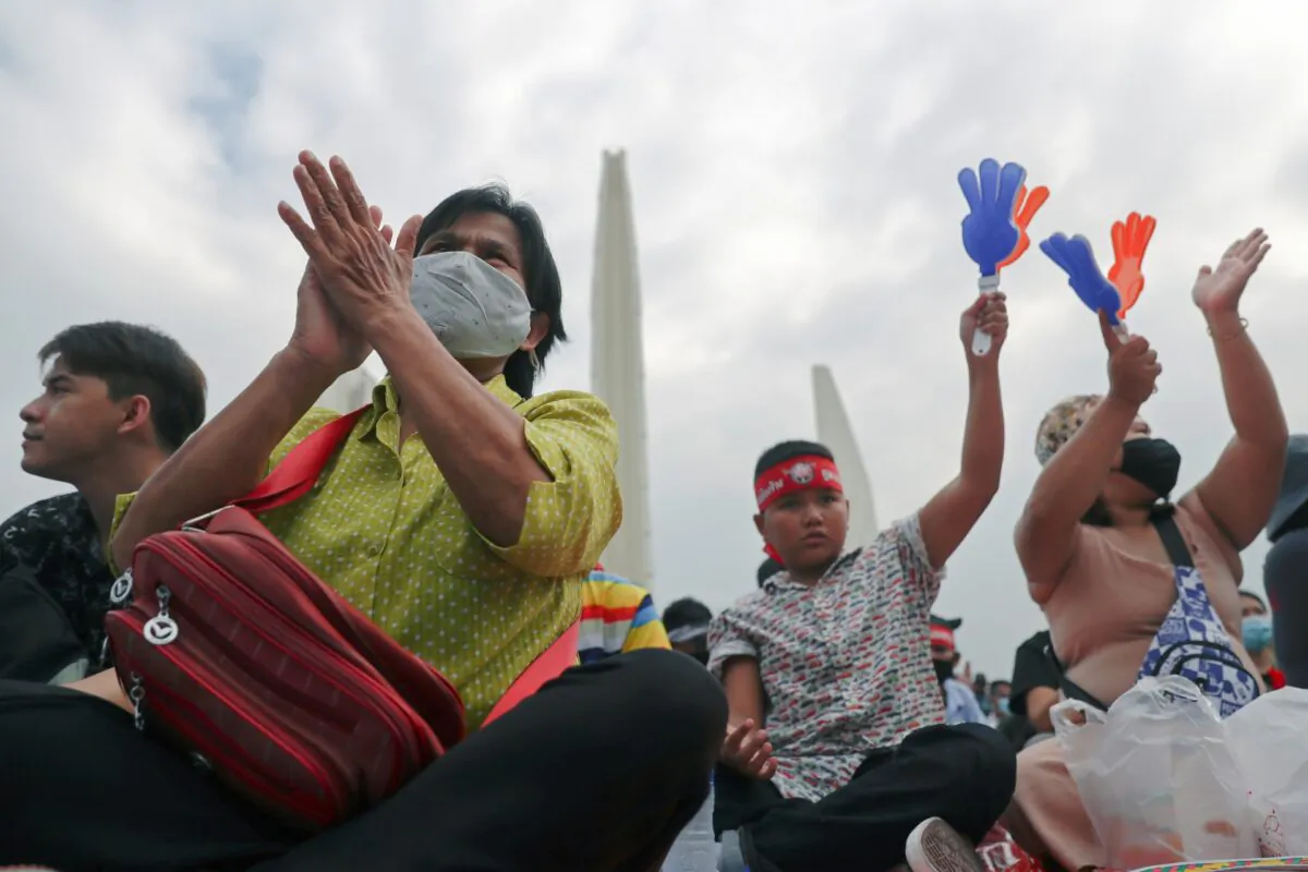 Protesters attend a mass rally to call for the ouster of Prime Minister Prayuth Chan-ocha's government and reforms in the monarchy in Bangkok, Thailand, on Nov. 8, 2020. (Athit Perawongmetha/Reuters)