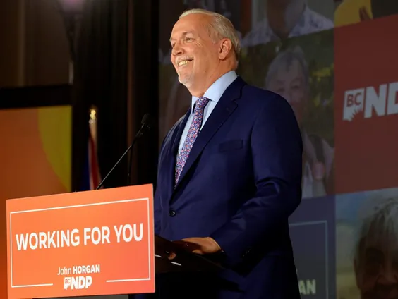 B.C. NDP leader John Horgan speaks at the party's provincial election night headquarters following a majority government win in Vancouver, British Columbia, October 24, 2020. (Reuters/Jennifer Gauthier)