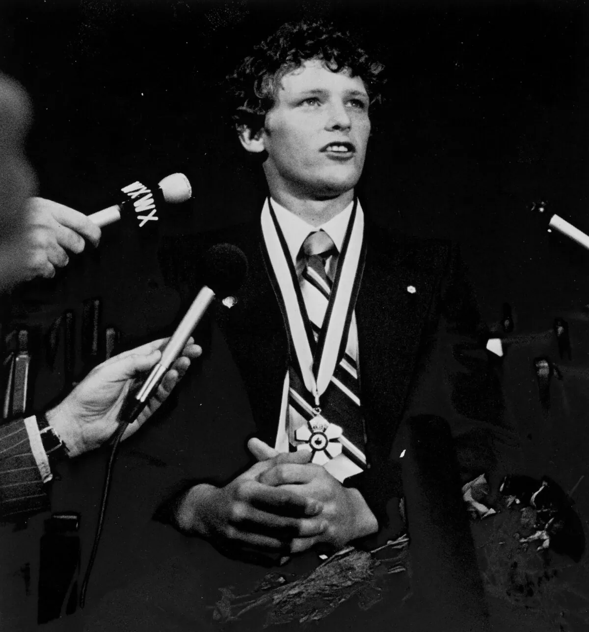 Marathon of Hope runner Terry Fox receives the Order of Canada in Port Coquitlam, B.C., on Sept. 19, 1980. (The Canadian Press/UPC)