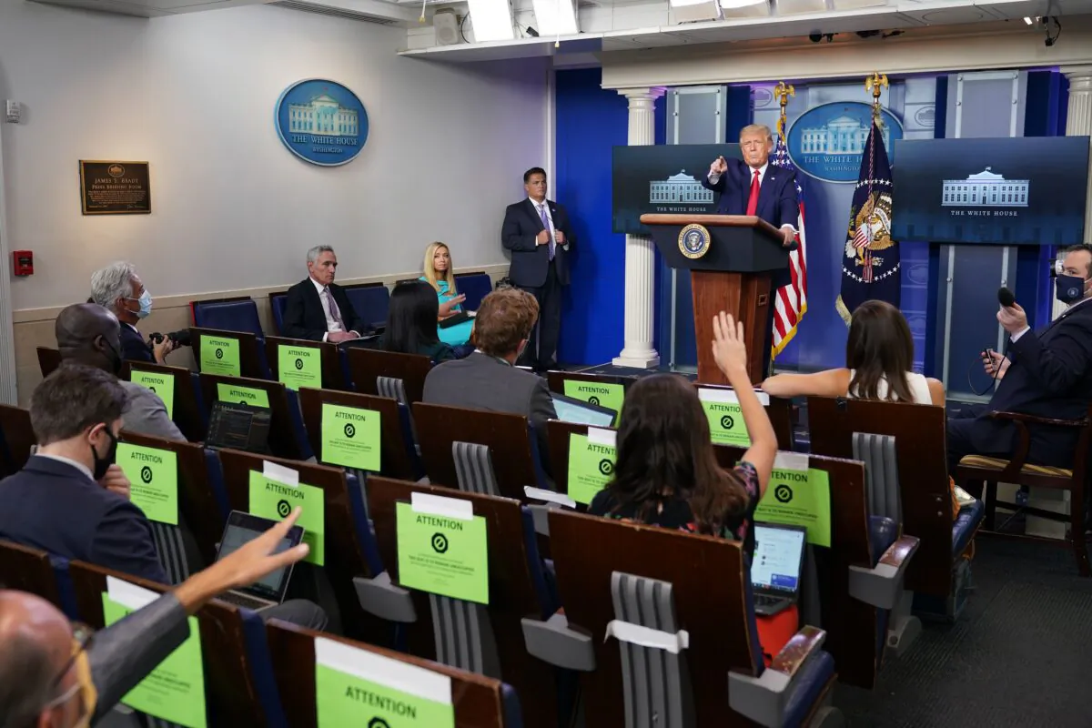 President Donald Trump speaks during a press conference in the Brady Briefing Room of the White House in Washington on Sept. 16, 2020. (Mandel Ngan/AFP via Getty Images)